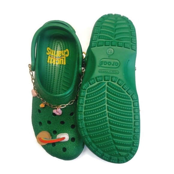 CROCS Mens Size 12 Lucky Charms Classic Slip On Clogs Sandals Glitter Green